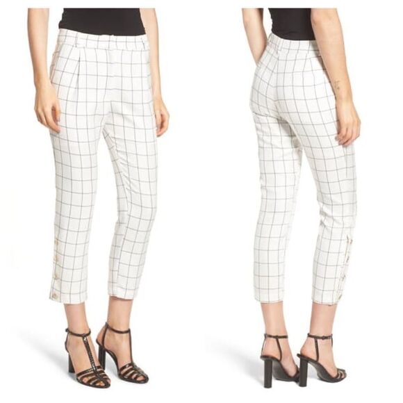 Chriselle JOA White Plaid High Waist Trouser Sz XL